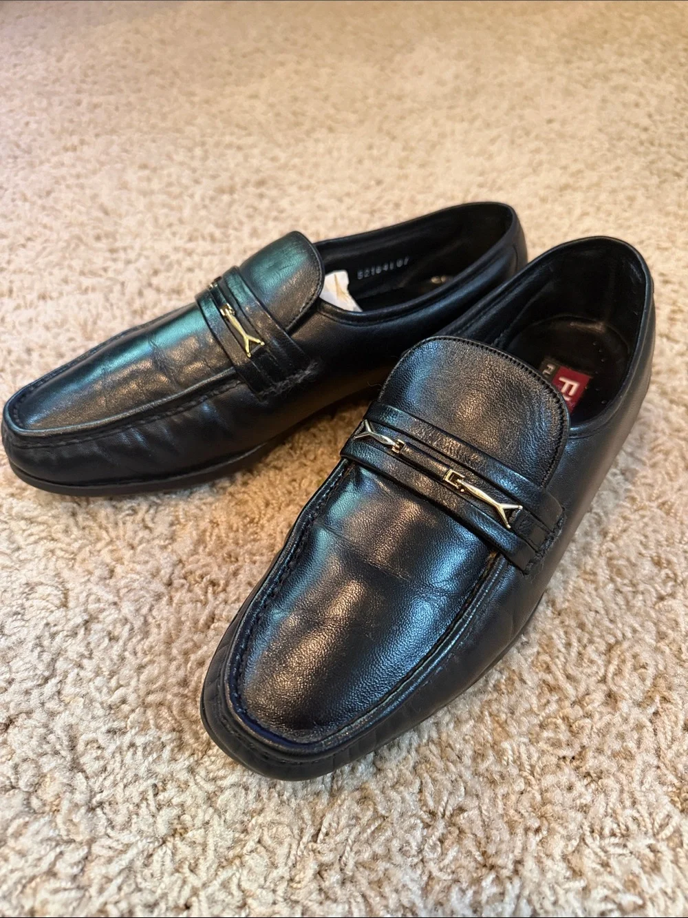 Florsheim Black Leather Slip-On Loafers with Metal Bit
